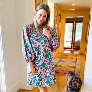 NWT Brooke Wright Willow Pink & Green Floral Cotton Poplin Dress- Size XL